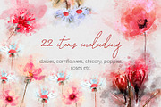 Red Watercolor Flower Set, an Illustration by PaperAndCrayons (Thumbnail 2 of 5)