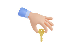 3d Render Hand Holding Gold Key