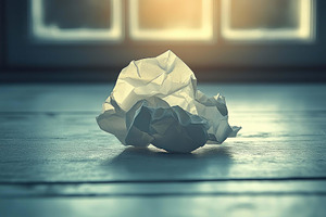 Crumpled paper ball on wooden floor, a Photo by Tanuart