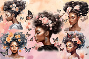 Black Girl Flower Watercolor Clipart, an Object Graphic by Pixxel_Studio (Thumbnail 2 of 3)