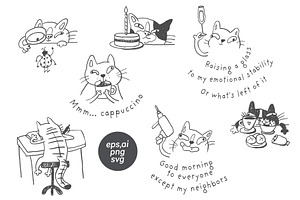 Funny Cat Line Art Doodles, an Illustration by Anastasiya Klempach
