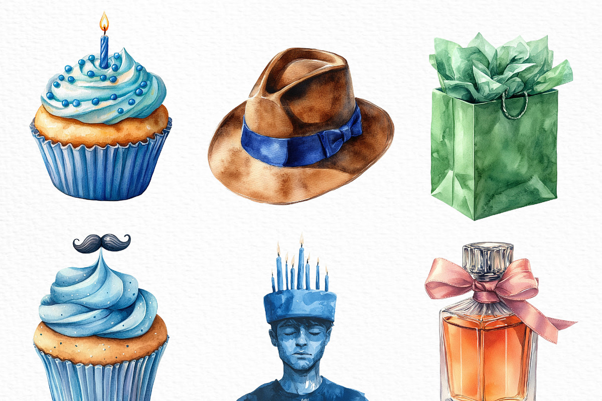Watercolor Man’s Birthday Clipart, an Illustration by Craft Nest (Photo 4 of 6)
