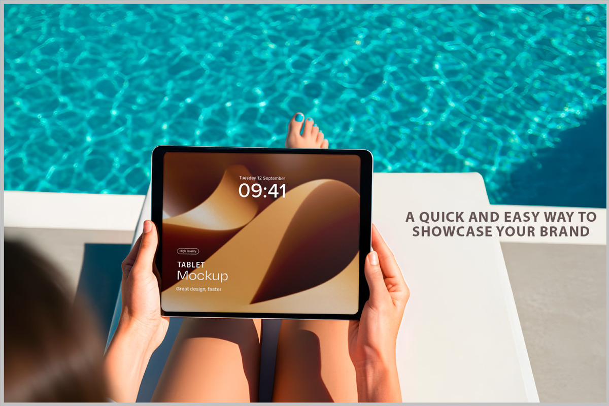 Woman Holding a Tablet Mockup PSD, an iPad Mockup by Bruno's Shop (Photo 2 of 4)