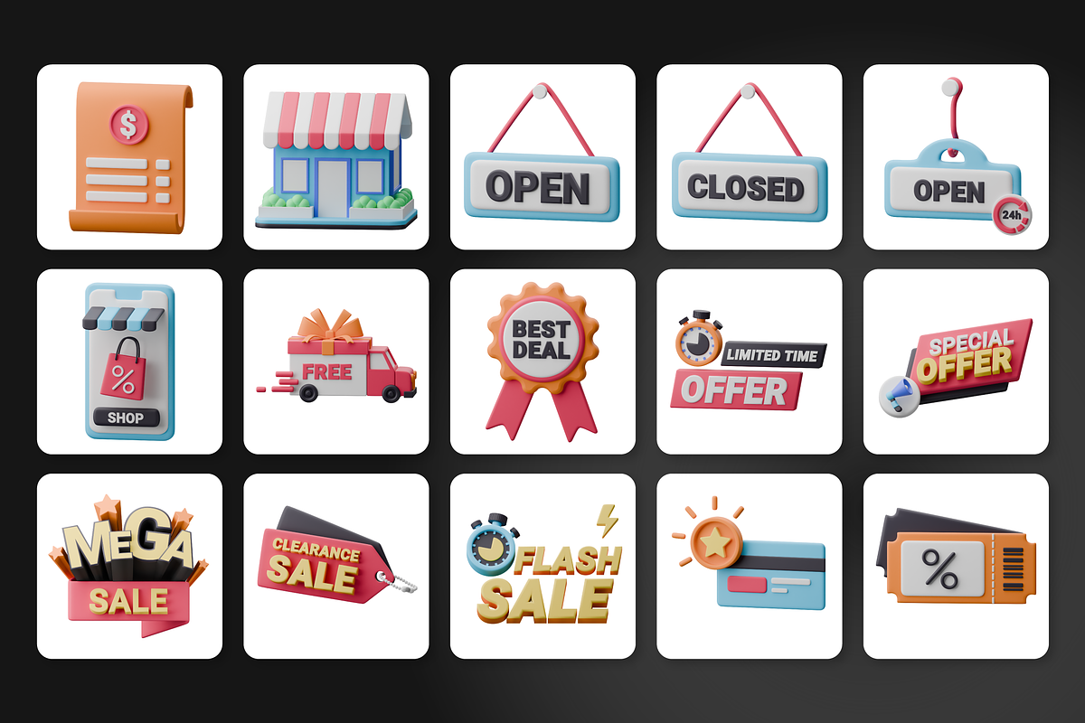 Black Friday Icon Set, an Object 3D Model by Flat Icons (Photo 8 of 8)
