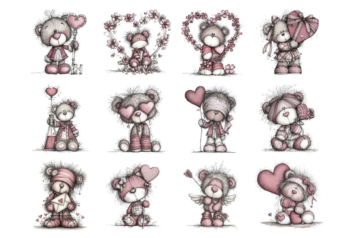 Whimsical Valentine Teddy Bear Clipa, an Illustration by Design Market (Photo 3 of 3)