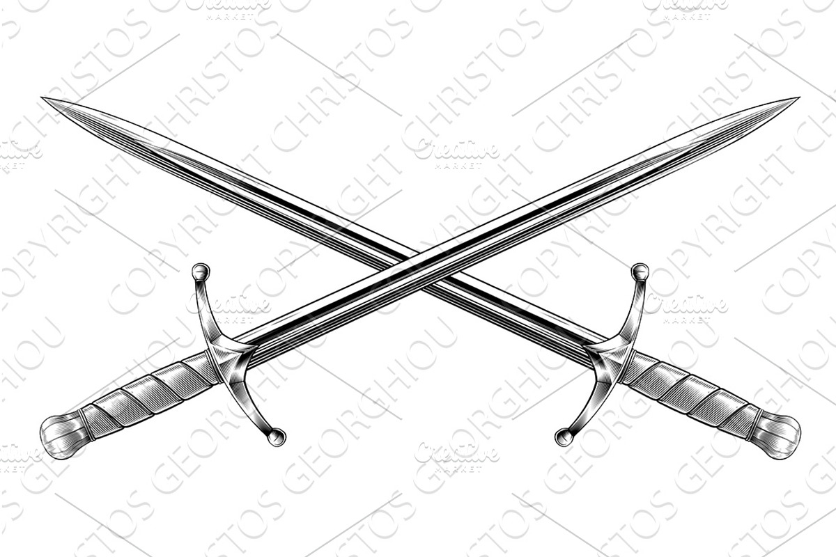 Crossed Medieval Swords Vintage, an Object Illustration by Christos Georghiou