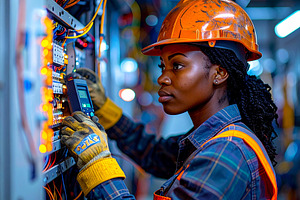 Young electrician installing electrical wiring and wall outlets, a Photo by DanFLCreativo
