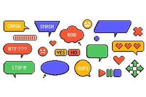 Pixel game speech bubbles. Retro, an Object Illustration by YummyBuum