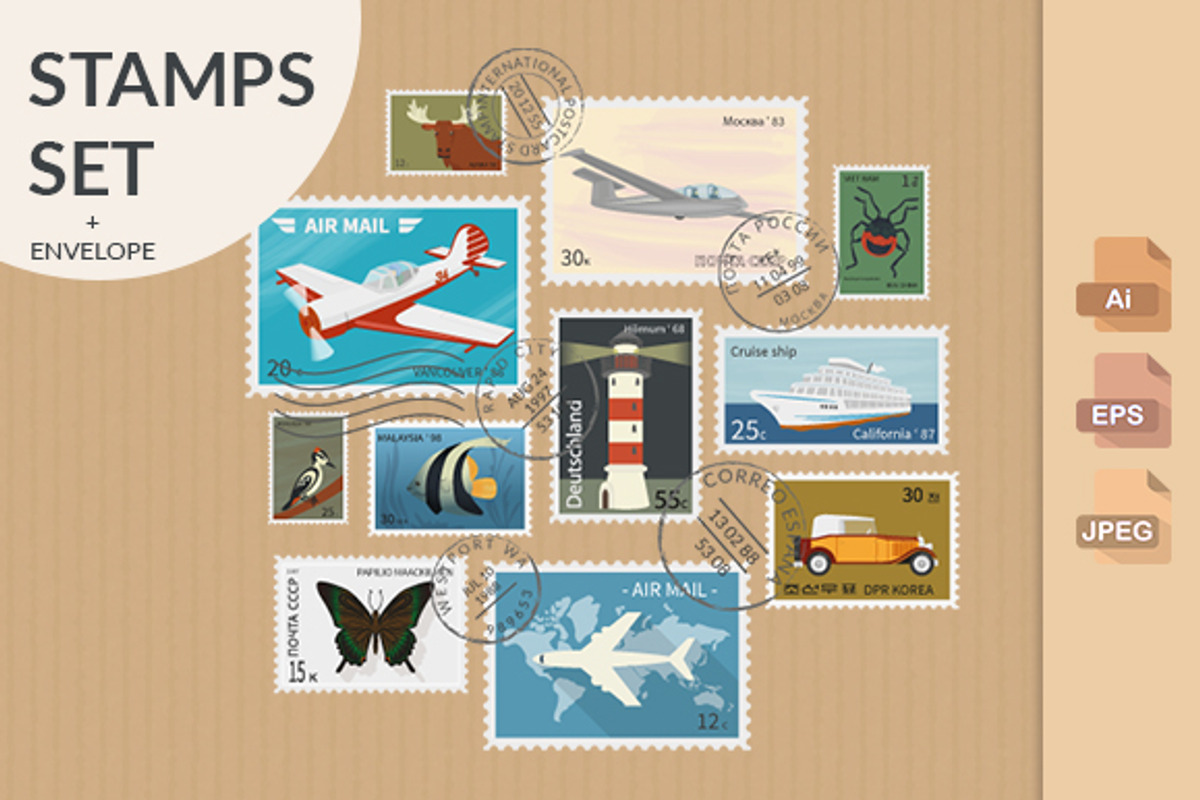 Retro postage stamps collection, an Object Graphic by Julia Tim (Photo 1 of 5)