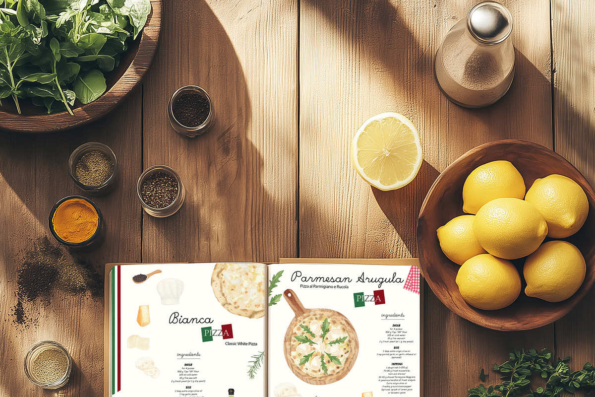 Italian Pizza Watercolor Recipe Set, a Food Illustration by Sunshine Art (Photo 5 of 13)