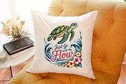 Summer Sea Turtle Waves Flowers PNG, an Illustration by Sublimation Artist (Thumbnail 7 of 9)