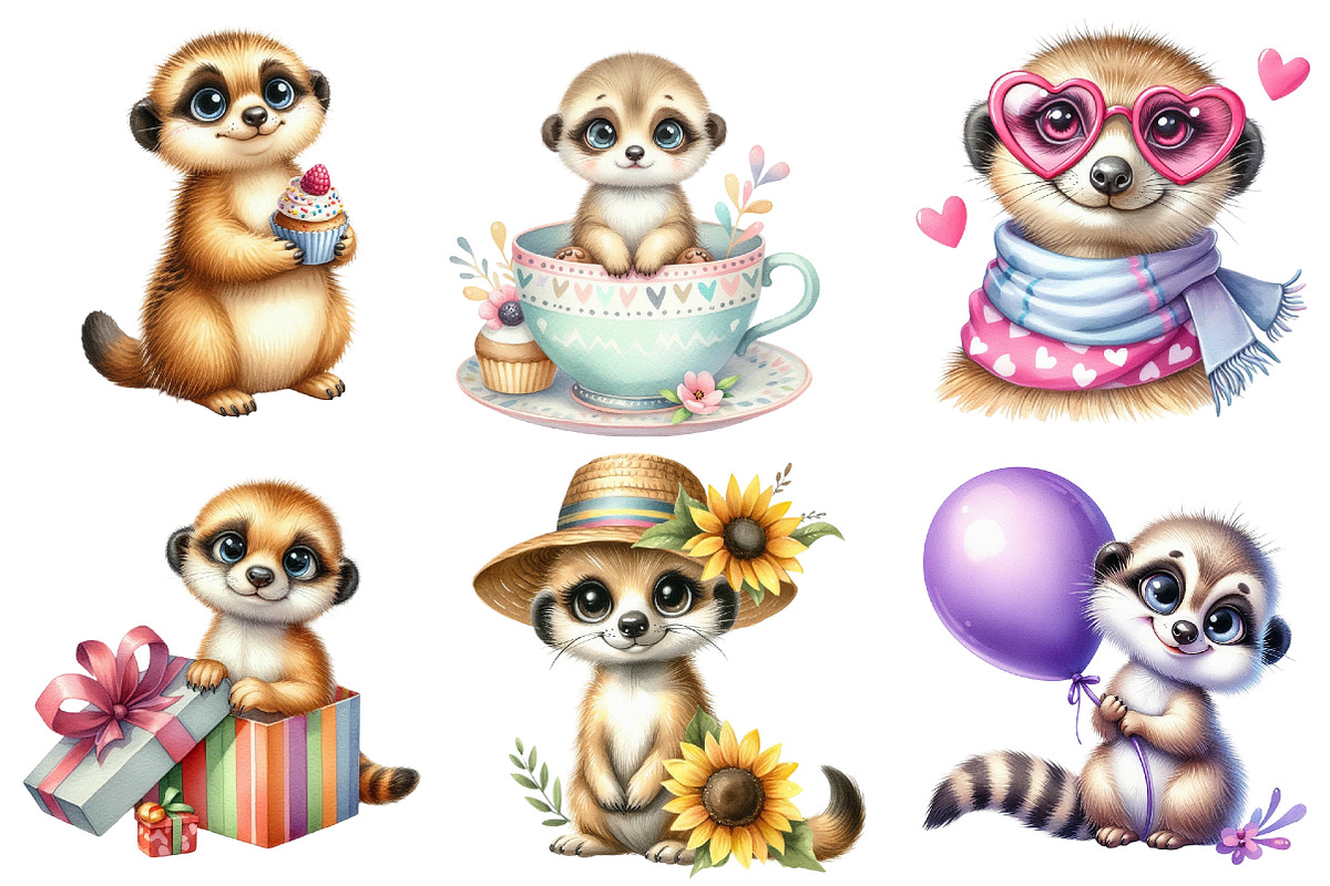 Cute Meerkat Sublimation Clipart, an Illustration by Watercolor design (Photo 2 of 4)
