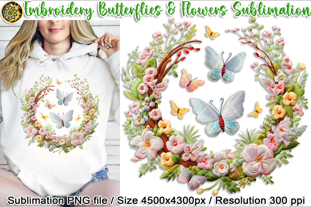 Embroidery Flower Luarel & Butterfly, an Object Graphic by V Design Creator (Photo 1 of 8)