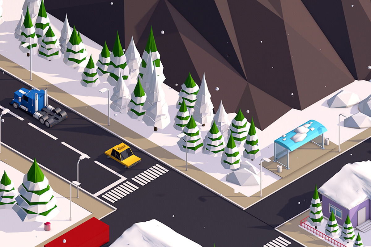Low Poly City Winter Pack, an Environmental 3D Model by Anton Moek (Photo 5 of 9)