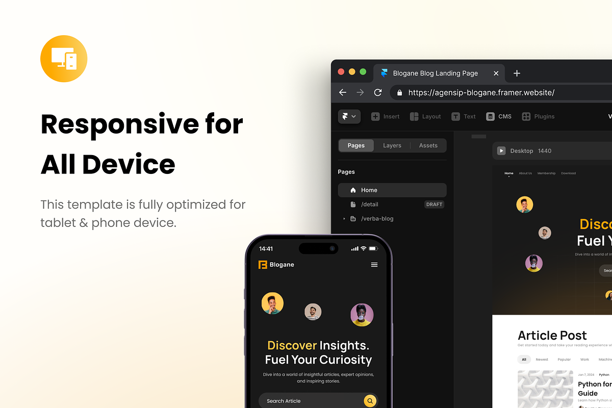 Blogane - Framer Template for Blog, a Landing Page Template by Agensip Design Agency (Photo 5 of 10)