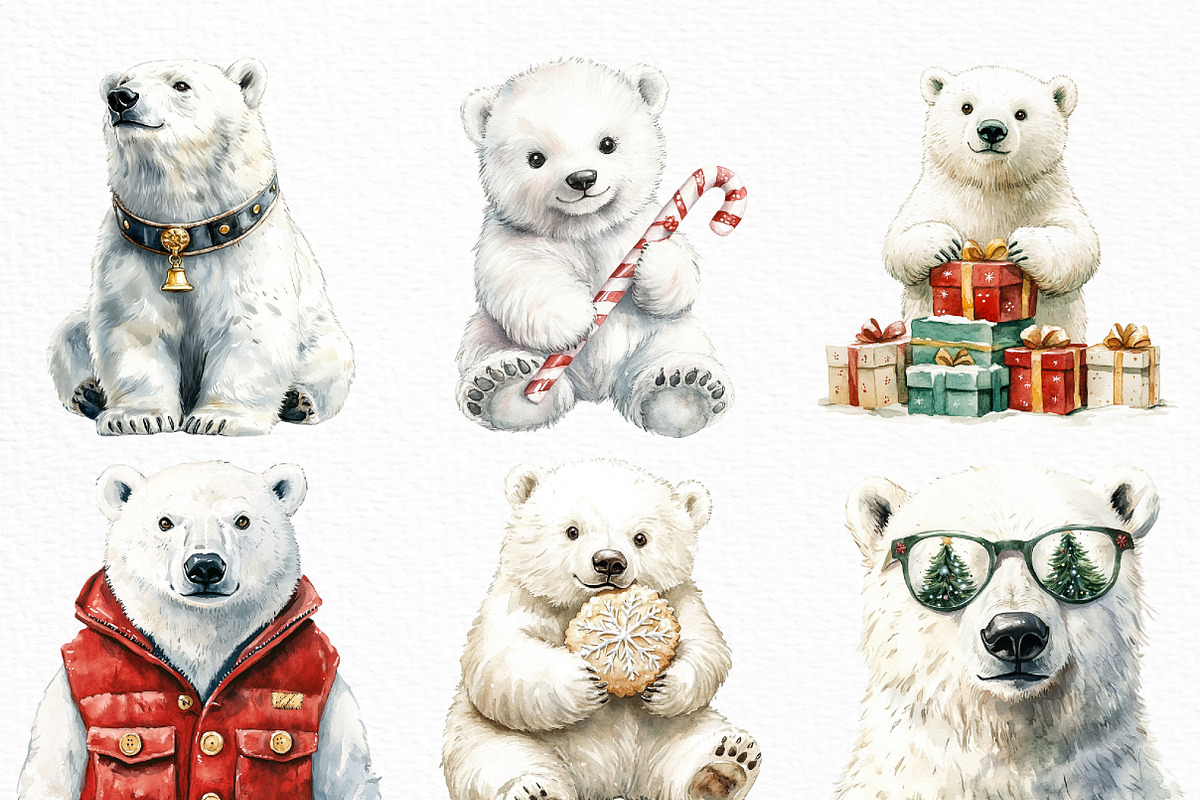 Christmas Polar Bears Clipart, an Illustration by Craft Nest (Photo 4 of 6)
