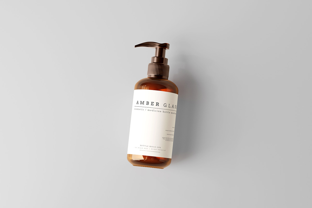Amber Glass Pump Bottle Mockups, a Cups & Container Mockup by pmvch (Photo 2 of 10)
