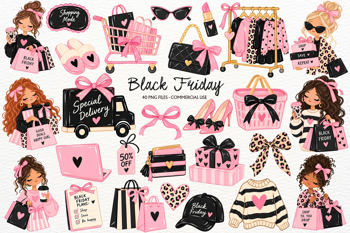 Black Friday Clipart Girly PNG Sale, a Seasonal Illustration by SugarCloudStudioArt (Photo 1 of 6)