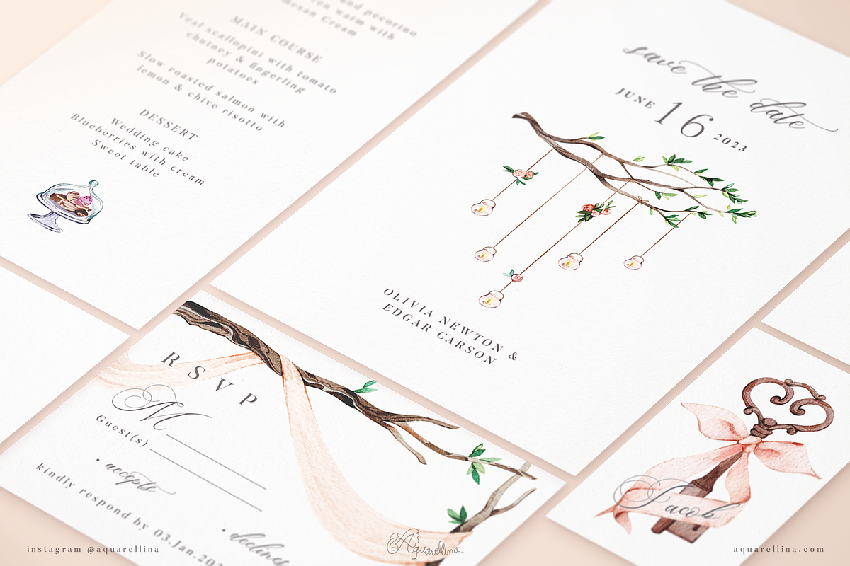 Peach Forest Wedding Invitations, an Invitation Template by Aquarellina (Photo 4 of 4)