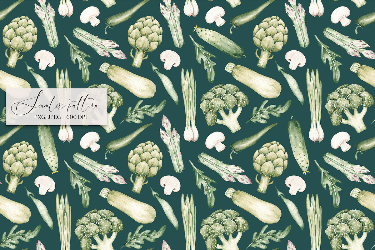 Green Vegetables seamless pattern, a Pattern Graphic by SirenaArt (Photo 5 of 11)