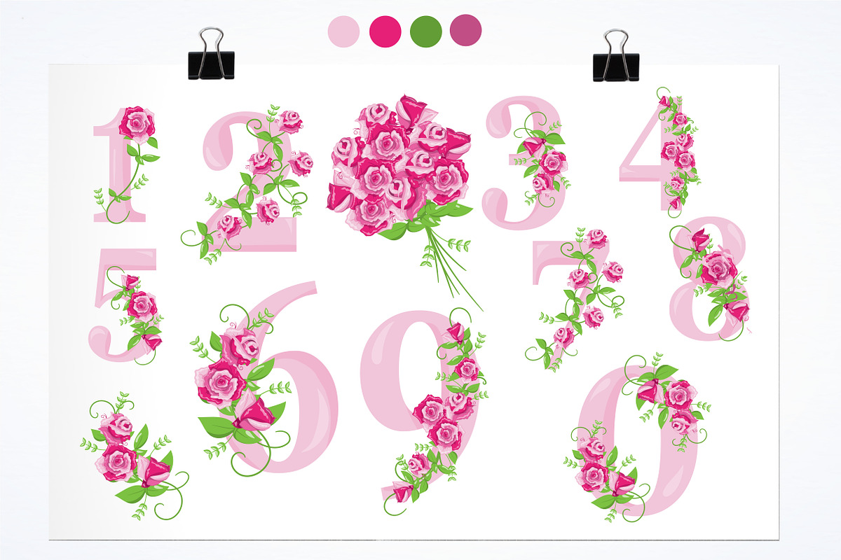 Floral numbers illustration pack, an Illustration by PrettyBundles