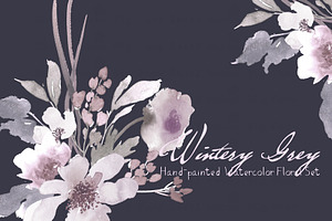 Wintery Grey - Watercolor Floral Set