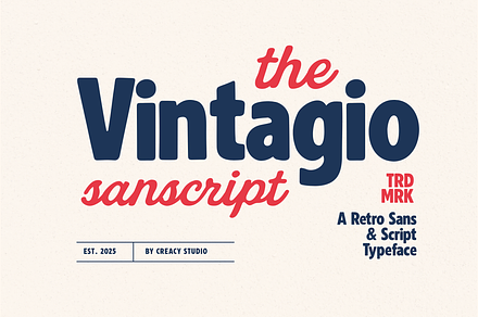 Vintagio Sanscript – Retro Typeface, a Script Font by Creacy Studio