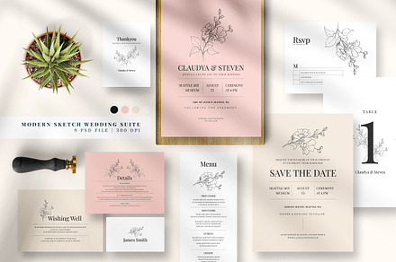 Modern Sketch Wedding Suite, an Invitation Template by Azka Creative