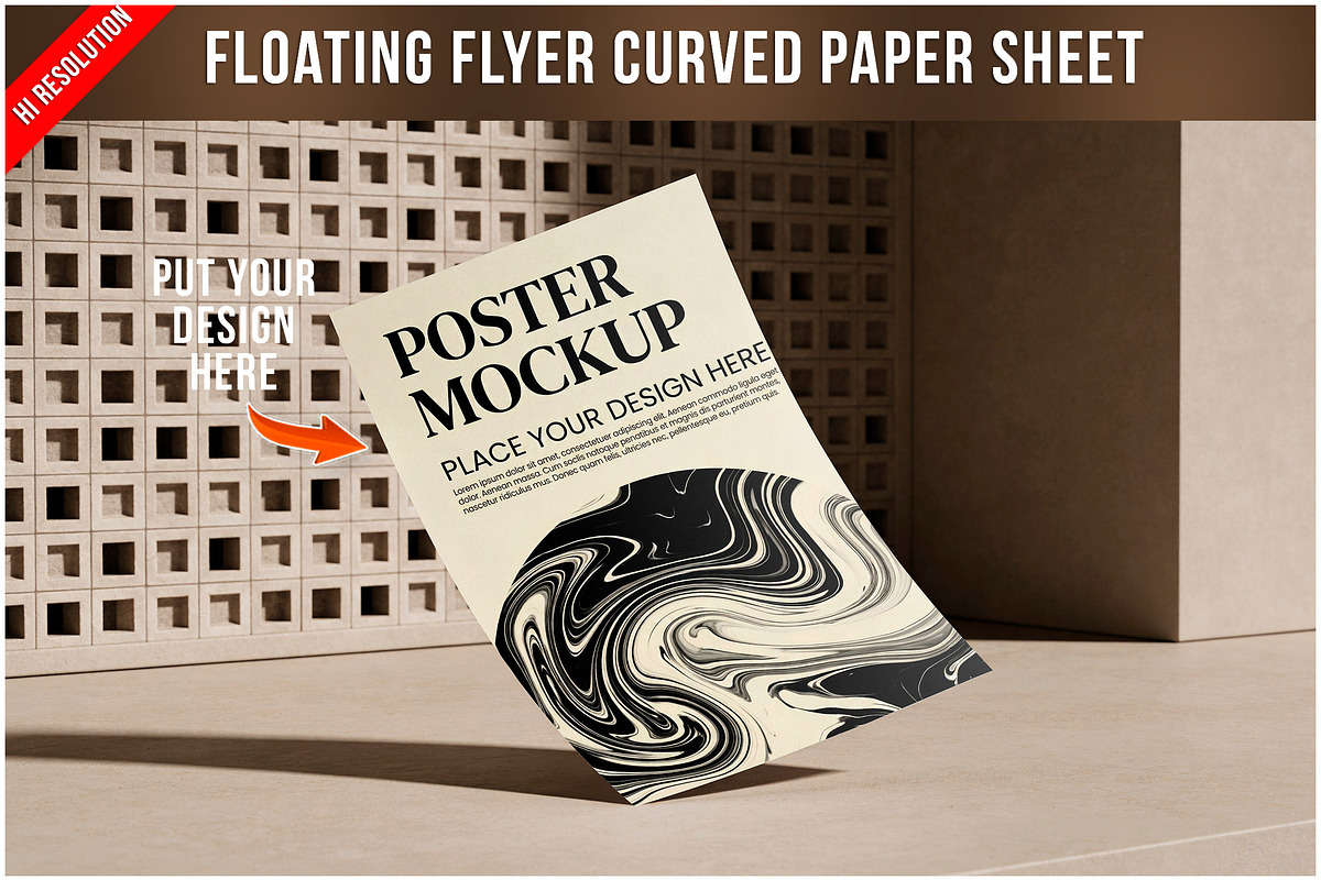 Floating Curved Paper Flyer Shee PSD, a Product Mockup by Bruno's Shop (Photo 1 of 3)