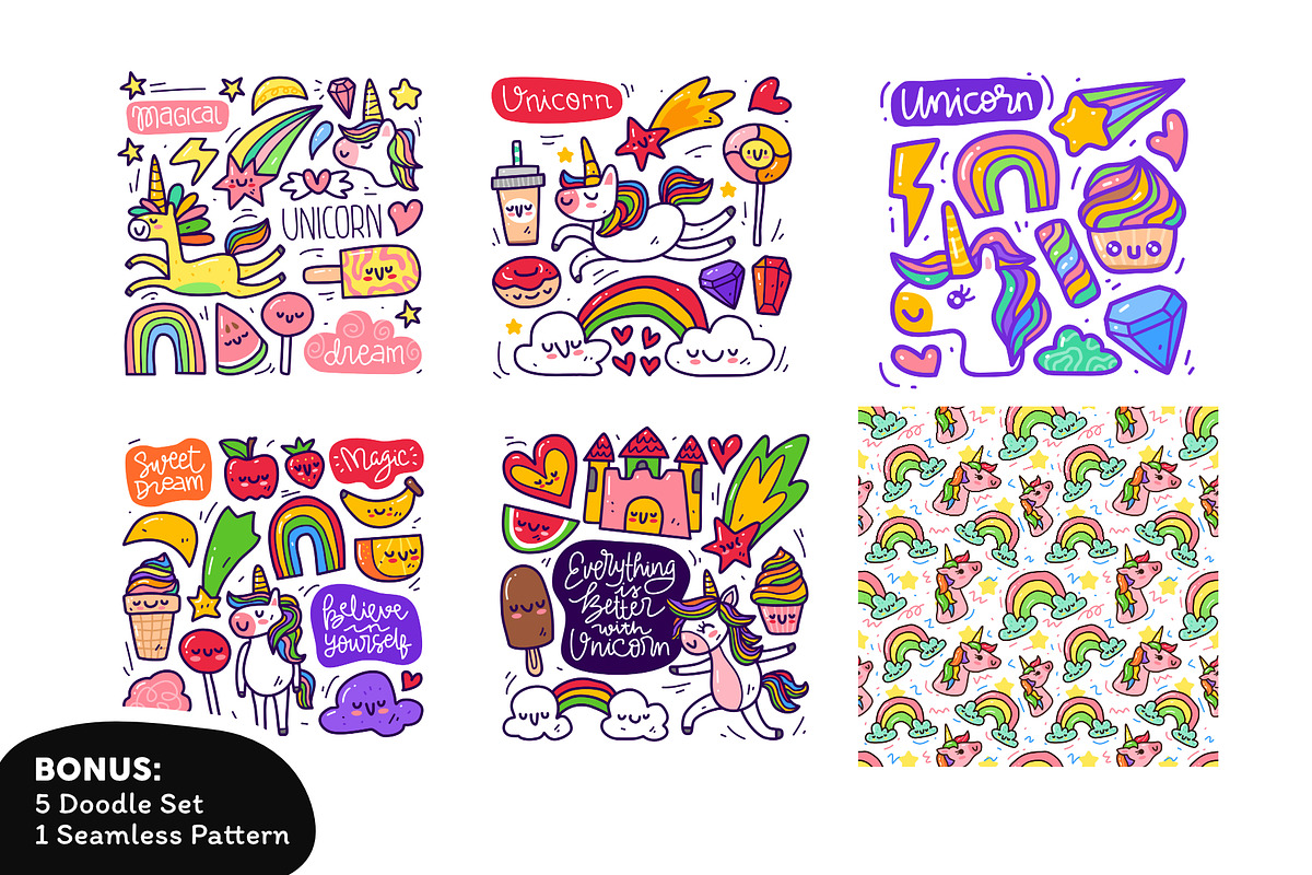 Unicorn Doodle Pack, an Animal Illustration by VitaminRGB (Photo 3 of 4)