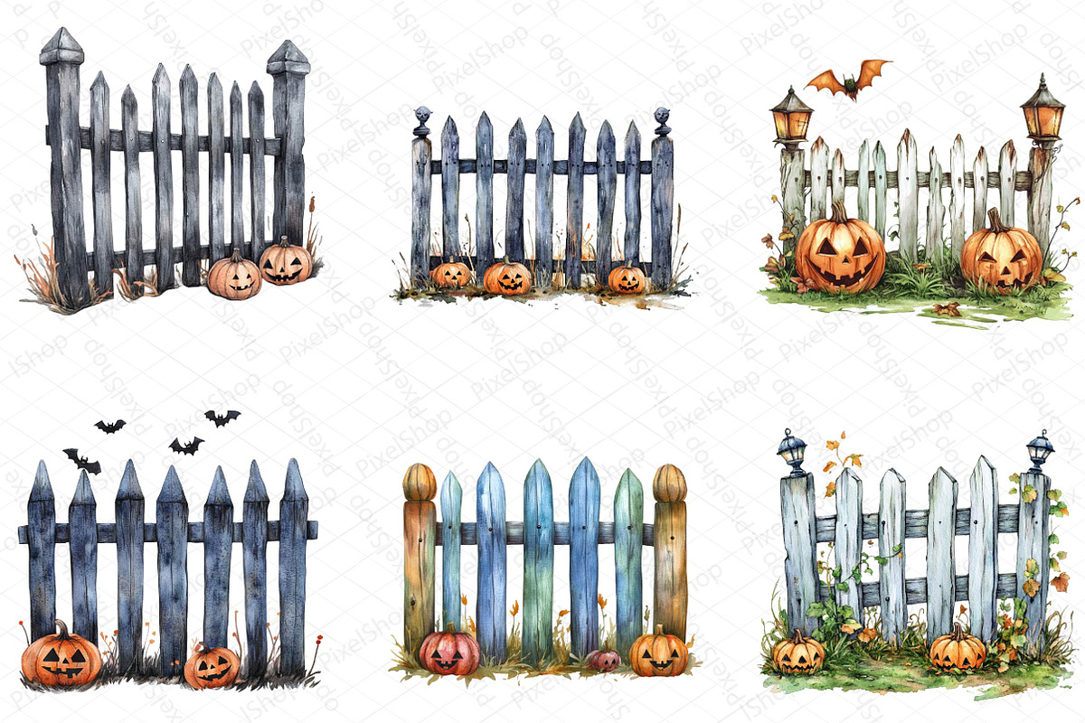 Watercolor Halloween Fence Clipart, an Illustration by DreamPrint404 (Photo 3 of 5)