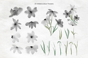 Grey Watercolour Flowers Clipart