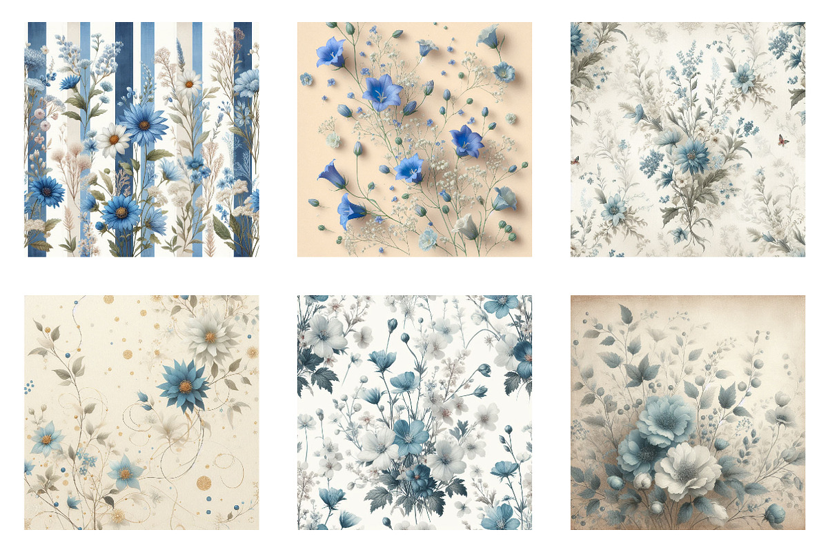 Blue Floral Wildflower Digital Paper, an Illustration by CreationArt (Photo 3 of 5)