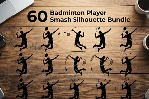60 Badminton Player Smash Silhouette