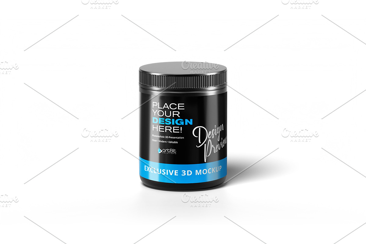 Plastic Jar with Screw Cap Mockup, a Packaging Mockup by artBit Design Studio (Photo 6 of 10)