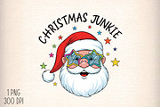 Retro Christmas Junkie Santa PNG, an Illustration by Daily.Designs (Thumbnail 1 of 5)