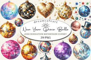 New Year Disco Balls Clipart, an Illustration by DreamCafeArt