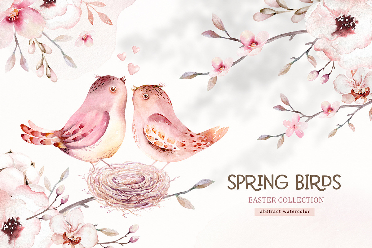 Watercolor spring birds collection, an Animal Illustration by Peace ART (Photo 3 of 12)