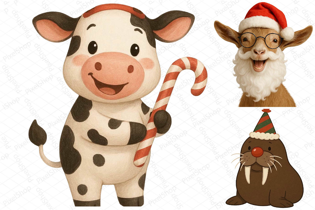 Christmas Animal Clipart Png, an Illustration by DreamPrint404 (Photo 2 of 3)