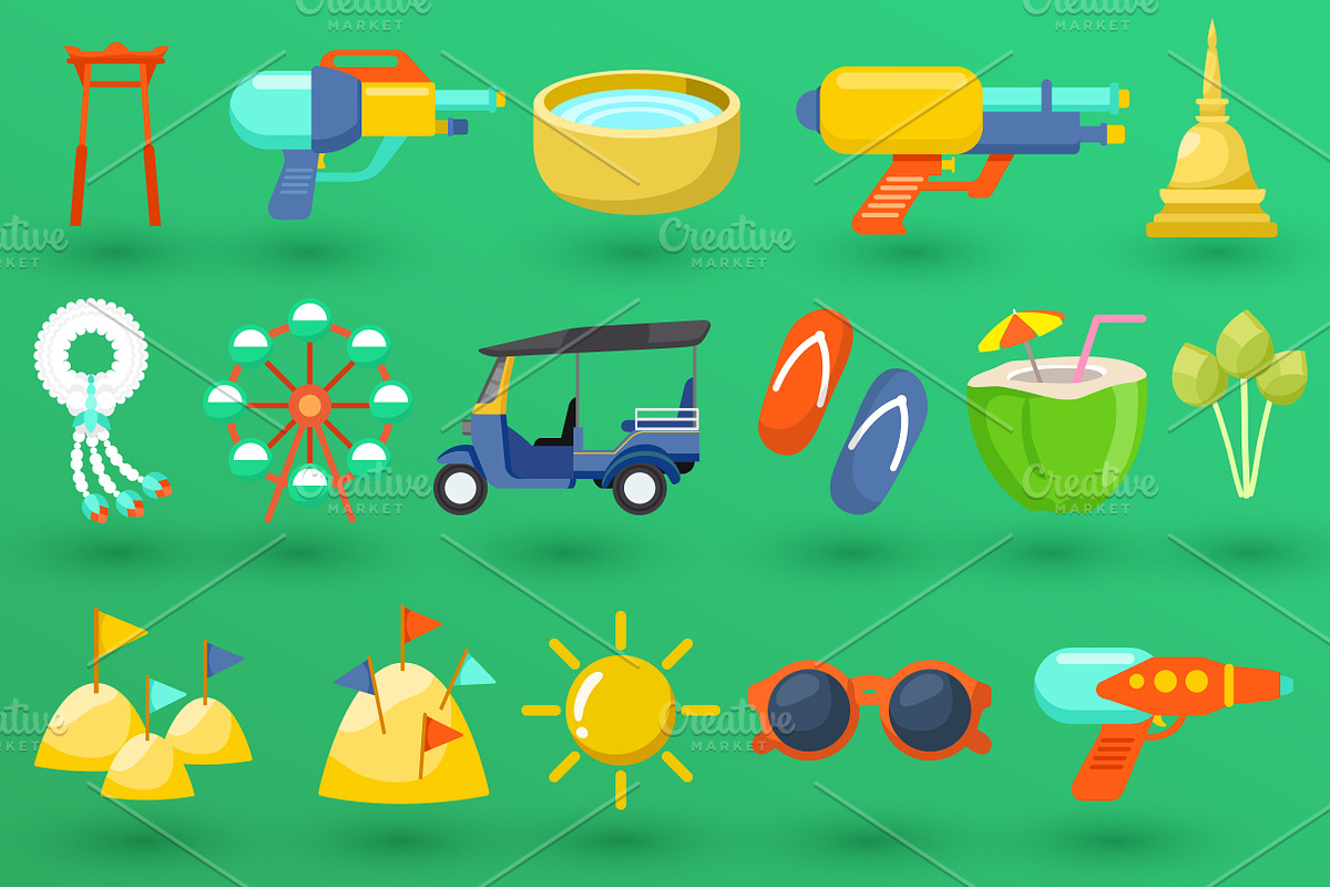Big Set of Songkran Festival Element, an Object Graphic by Daraon (Photo 4 of 6)