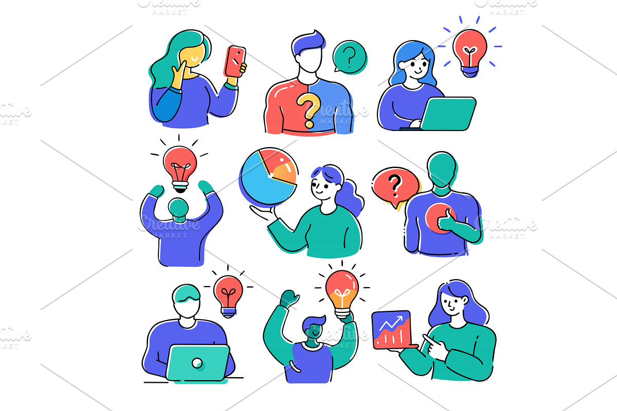 People brainstorming ideas, problem, a Person Illustration by AlexZeL