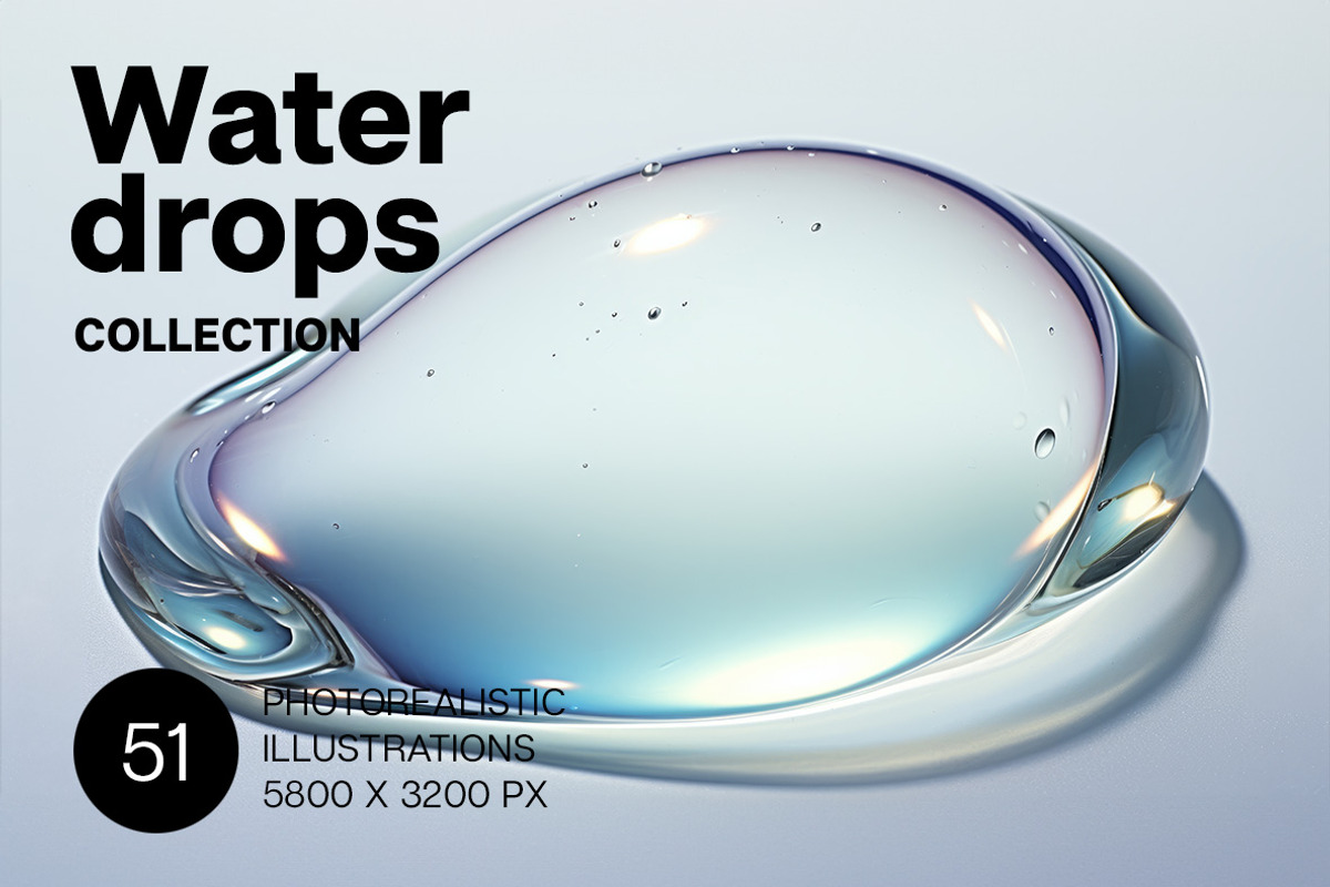 Water drops. 51 images, an Object Illustration by Handmadefont (Photo 1 of 12)