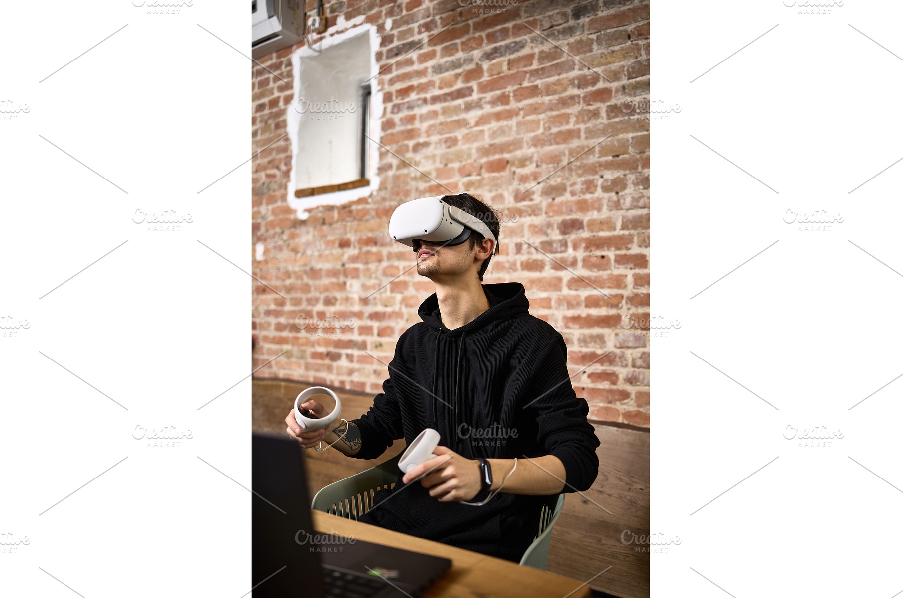 Man immersed in virtual reality, a Technology Photo by wip3out