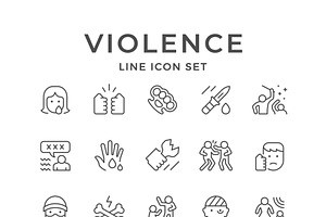 Set line icons of violence, an Outline Icon by motorama