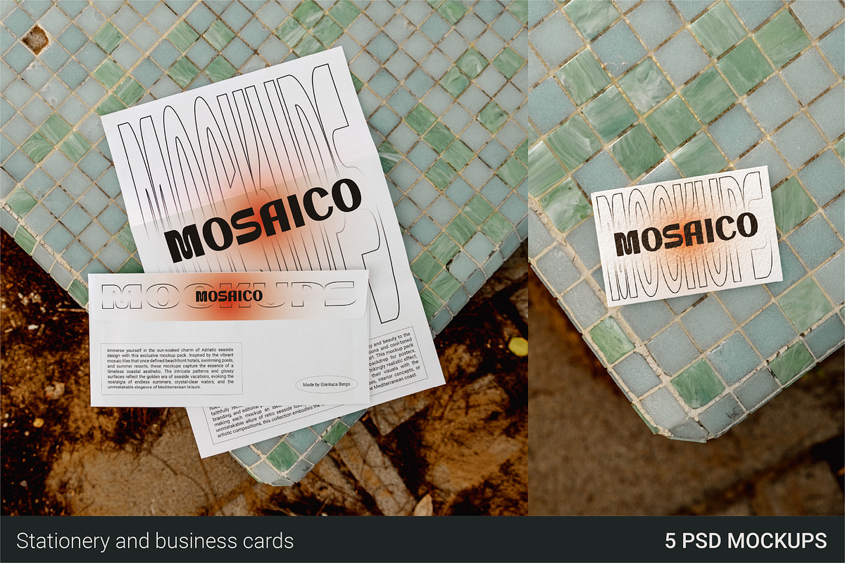 Mosaico - Stationery mockup pack, an Advertising Mockup by Gianluca_Bergo (Photo 1 of 3)