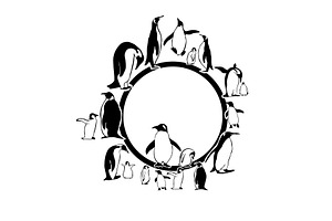 Round frame with penguins. penguin, an Animal Illustration by Nenahliadava Design