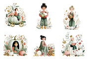Whimsical Fall Autumn Girls Clipart, a Seasonal Illustration by DreamArtGraphic (Thumbnail 5 of 5)