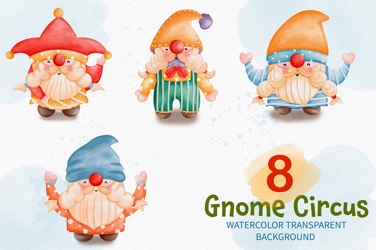 Watercolor Circus Gnome Clipart, an Animal Illustration by Apixsala (Photo 4 of 12)