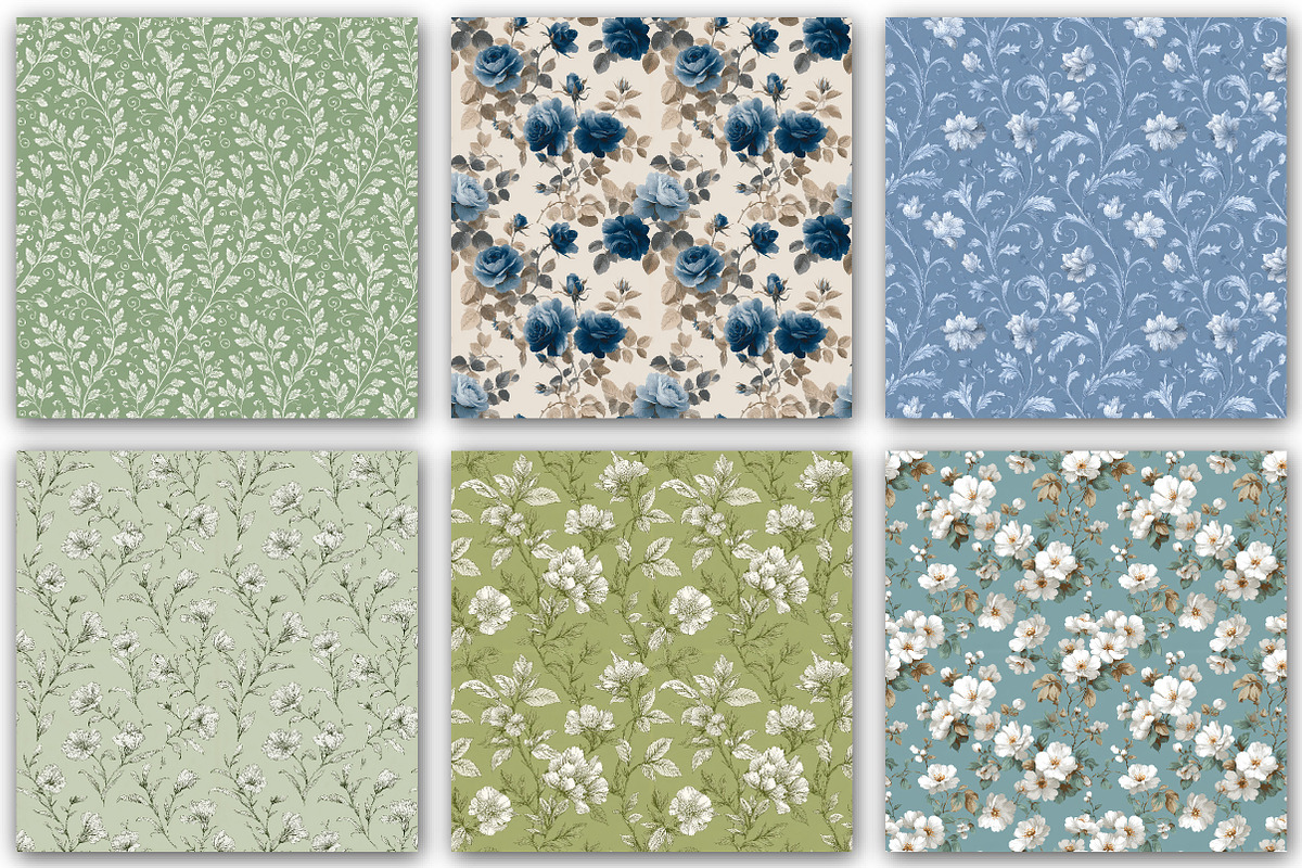 Blue Green Vintage Florals Pattern, a Pattern Graphic by DreamCafeArt (Photo 4 of 7)