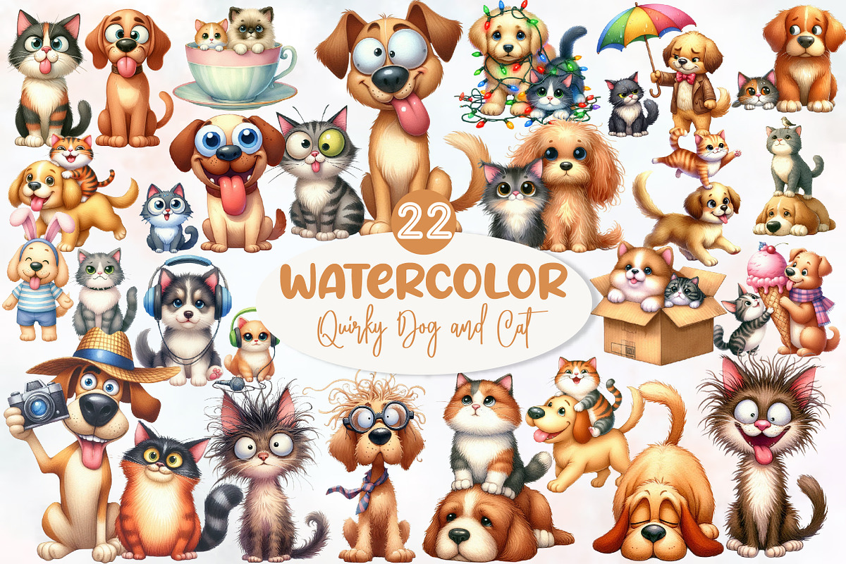 Quirky Dog and Cat Clipart, an Icon by Designworld (Photo 1 of 6)